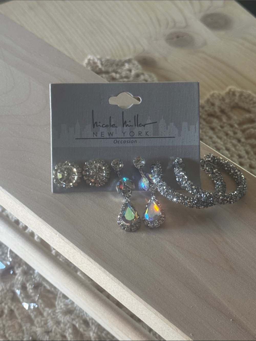 Nicole Miller Clear Crystal Earring Set in Silver-Tone